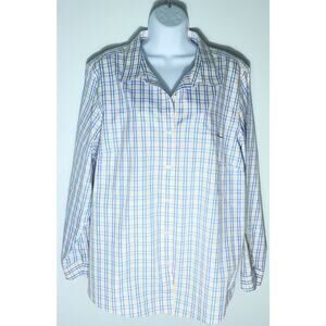 L.L. Bean Womens Blue Plaid Print Wrinkle Free Short Size 2X Professional Preppy